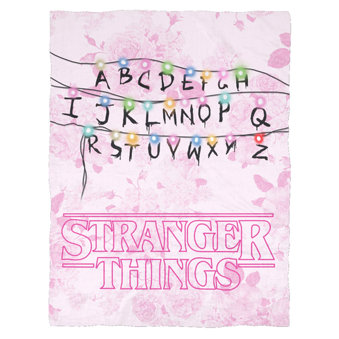 Stranger Things Lights & Letters Ultra Soft Plush Fleece Blanket Vertical in Baby Pink