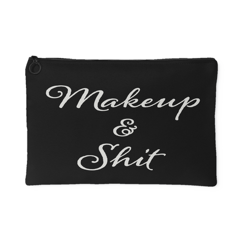 Makeup & Shit Cosmetic Bag in Black 12"x 8"